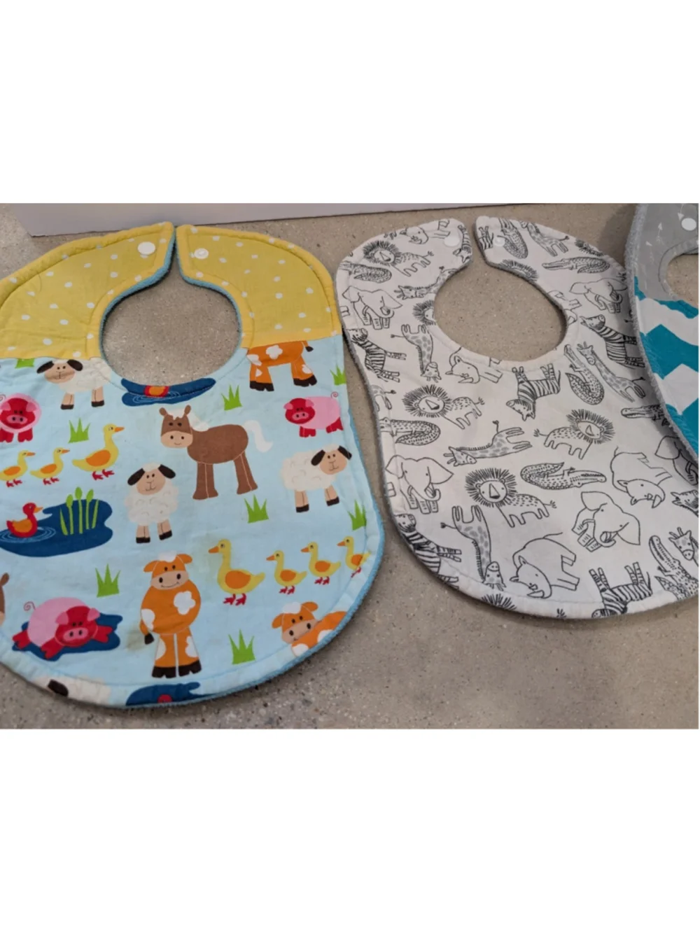 Lot Of 8 Baby Boy Bibs Feeding Drool Bandana Snap Closure Space animals Farm